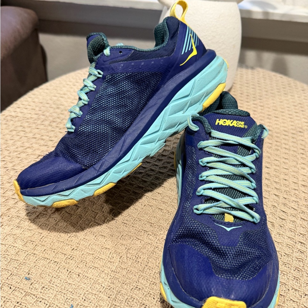 Hoka Navy, Teal & Yellow Trail Running Sneakers - Picture 9 of 10